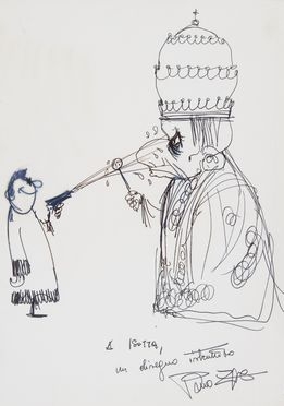  Pino [pseud. di Zaccaria Giuseppe] Zac  (Trapani, 1930 - Fontecchio, 1985) : Caricatura di Papa Paolo VI Montini.  - Auction Prints and Drawings - Libreria Antiquaria Gonnelli - Casa d'Aste - Gonnelli Casa d'Aste