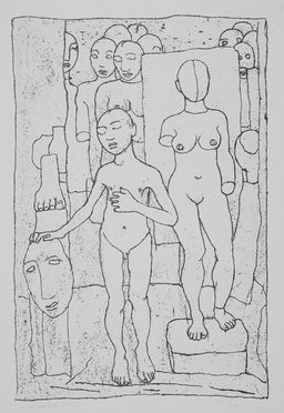  Felice Casorati  (Novara, 1883 - Torino, 1963) : Composizione con figure.  - Auction Prints and Drawings - Libreria Antiquaria Gonnelli - Casa d'Aste - Gonnelli Casa d'Aste