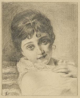  Ettore Tito  (Castellammare di Stabia, 1859 - Venezia, 1941) [attribuito a] : Ritratto femminile.  - Auction Prints and Drawings - Libreria Antiquaria Gonnelli - Casa d'Aste - Gonnelli Casa d'Aste