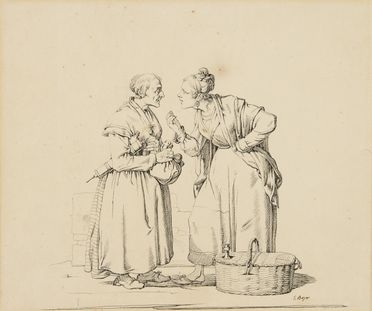  Eugenio Bosa  (Venezia, 1807 - 1875) : Due comari.  - Auction Prints and Drawings - Libreria Antiquaria Gonnelli - Casa d'Aste - Gonnelli Casa d'Aste