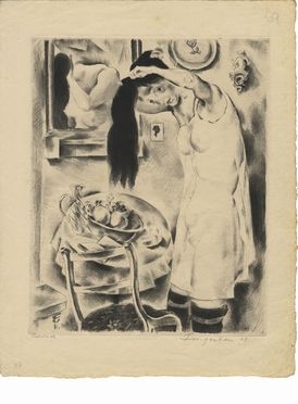  Michel Fingesten  (Buczkowitz, 1883 - Cerisano, 1943) : Ragazza che si pettina.  - Auction Prints, Drawings, Maps and Views - Libreria Antiquaria Gonnelli - Casa d'Aste - Gonnelli Casa d'Aste
