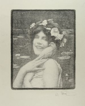  Henri Guinier  (Parigi, 1867 - Neully, 1927) : Fanciulla con pappagallo.  - Auction Prints, Drawings, Maps and Views - Libreria Antiquaria Gonnelli - Casa d'Aste - Gonnelli Casa d'Aste