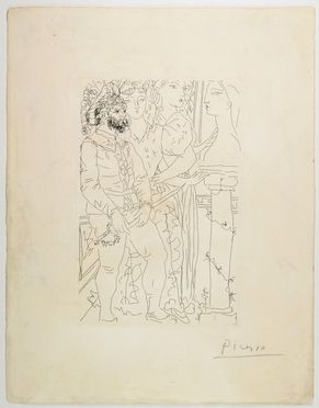  Pablo Picasso  (Malaga, 1881 - Mougins, 1973) : Trois Acteurs.  - Auction Prints, Drawings, Maps and Views - Libreria Antiquaria Gonnelli - Casa d'Aste - Gonnelli Casa d'Aste