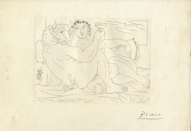  Pablo Picasso  (Malaga, 1881 - Mougins, 1973) : Minotaure, une Coupe à la Main, et Jeune Femme.  - Auction Prints, Drawings, Maps and Views - Libreria Antiquaria Gonnelli - Casa d'Aste - Gonnelli Casa d'Aste