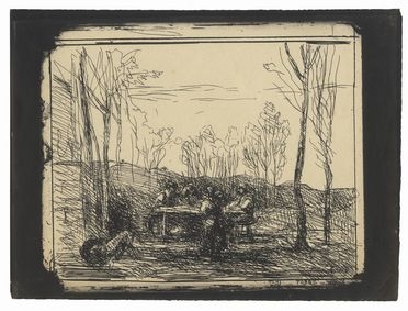  Jean-Baptiste-Camille Corot  (Parigi, 1796 - Ville d'Avray, 1875) : Un déjeuner dans la clairière.  - Auction Prints, Drawings, Maps and Views - Libreria Antiquaria Gonnelli - Casa d'Aste - Gonnelli Casa d'Aste