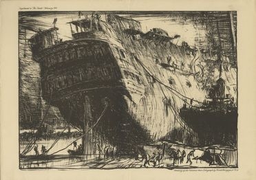  Frank William Brangwyn  (Bruges, 1867 - Ditchling, 1956) : Breaking up the Caledonia.  - Auction Prints, Drawings, Maps and Views - Libreria Antiquaria Gonnelli - Casa d'Aste - Gonnelli Casa d'Aste