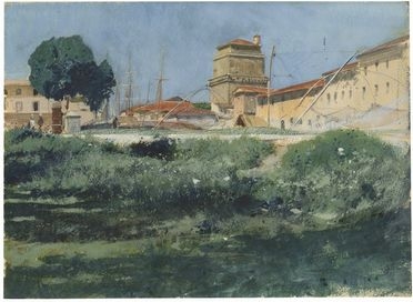  Adolf Hirmy-Hirschl  (Temesvar, 1860 - Roma, 1933) : Veduta di Livorno.  - Auction Prints, Drawings, Maps and Views - Libreria Antiquaria Gonnelli - Casa d'Aste - Gonnelli Casa d'Aste