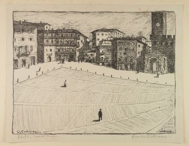  Guido Colucci  (Napoli, 1877 - Roma, 1949) : Siena, Piazza del Campo.  - Auction Prints, Drawings, Maps and Views - Libreria Antiquaria Gonnelli - Casa d'Aste - Gonnelli Casa d'Aste
