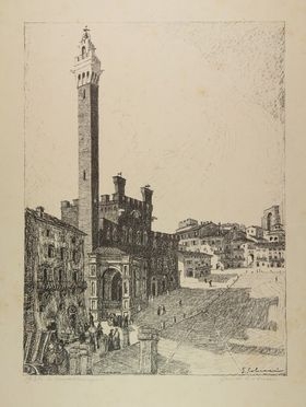  Guido Colucci  (Napoli, 1877 - Roma, 1949) : Siena, La Torre del Mangia.  - Auction Prints, Drawings, Maps and Views - Libreria Antiquaria Gonnelli - Casa d'Aste - Gonnelli Casa d'Aste