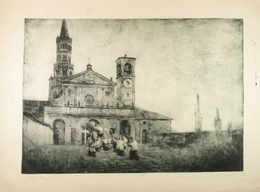  Vincenzo Stanga  (Milano, 1874 - 1922) : L'Abbazia di Chiaravalle.  - Asta Stampe, disegni, carte geografiche e vedute - Libreria Antiquaria Gonnelli - Casa d'Aste - Gonnelli Casa d'Aste