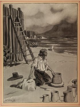  Carlo Nicco  (Torino, 1883 - 1973) : Illustrazione per Robinson Crusoe.  - Auction Prints, Drawings, Maps and Views - Libreria Antiquaria Gonnelli - Casa d'Aste - Gonnelli Casa d'Aste