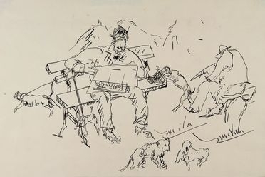  Lorenzo Viani  (Viareggio, 1882 - Ostia, 1936) : Uomini e cani ai giardini.  - Auction Prints, Drawings, Maps and Views - Libreria Antiquaria Gonnelli - Casa d'Aste - Gonnelli Casa d'Aste