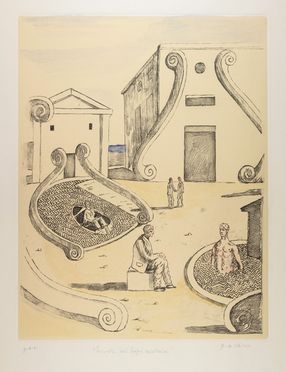  Giorgio De Chirico  (Volos, 1888 - Roma, 1978) : Incontro nei bagni misteriosi.  - Auction Prints, Drawings, Maps and Views - Libreria Antiquaria Gonnelli - Casa d'Aste - Gonnelli Casa d'Aste