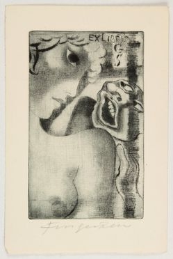  Michel Fingesten  (Buczkowitz, 1883 - Cerisano, 1943) : Ex libris G(ino) S(abatini).  - Auction Prints, Drawings, Maps and Views - Libreria Antiquaria Gonnelli - Casa d'Aste - Gonnelli Casa d'Aste