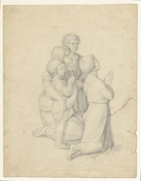Quattro fanciulli in preghiera.  Friedrich Overbeck  (Lubecca, 1789 - Roma, 18969)  - Auction Prints and Drawings - Libreria Antiquaria Gonnelli - Casa d'Aste - Gonnelli Casa d'Aste