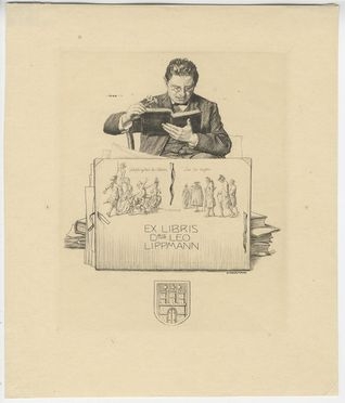  Alfred Cossmann  (Graz, 1870 - Vienna, 1951) : Ex libris D.ris Leo Lippmann.  - Auction Prints and Drawings - Libreria Antiquaria Gonnelli - Casa d'Aste - Gonnelli Casa d'Aste