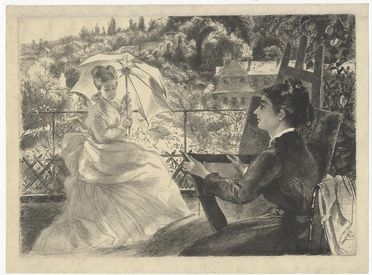  Flix Bracquemond  (Parigi, 1833 - 1914) : La terrasse de la Villa Brancas.  - Auction Prints and Drawings - Libreria Antiquaria Gonnelli - Casa d'Aste - Gonnelli Casa d'Aste