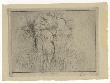  Paul Albert Besnard  (Parigi, 1849 - 1934) : Eve de dos devant le pommier.  - Auction Prints and Drawings - Libreria Antiquaria Gonnelli - Casa d'Aste - Gonnelli Casa d'Aste