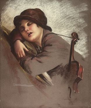  Tito Corbella  (Pontremoli, 1885 - Roma, 1966) : Fanciulla addormentata con violino.  - Auction Prints and Drawings - Libreria Antiquaria Gonnelli - Casa d'Aste - Gonnelli Casa d'Aste
