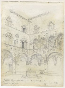  Ferruccio Moro  (Arona, 1859 - Firenze, 1948) : Cortile del Museo Nazionale del Bargello (lati est e sud).  - Asta Stampe e Disegni - Libreria Antiquaria Gonnelli - Casa d'Aste - Gonnelli Casa d'Aste