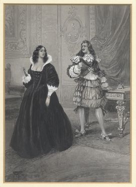 Ferruccio Moro  (Arona, 1859 - Firenze, 1948) : Madame de Montespan e il Re Sole.  - Auction Prints and Drawings - Libreria Antiquaria Gonnelli - Casa d'Aste - Gonnelli Casa d'Aste
