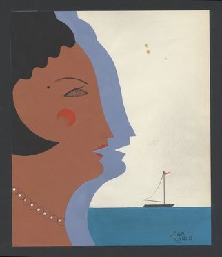  Jean Carlu  (Bonnires-sur-Seine, 1900 - Nogent-sur-Marne, 1997) : Profilo di donna e barca a vela.  - Auction Prints and Drawings - Libreria Antiquaria Gonnelli - Casa d'Aste - Gonnelli Casa d'Aste