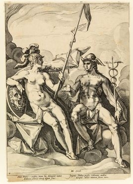  Hendrik Goltzius  (Mhlbracht,, 1558 - Haarlem,, 1617) : L?Alleanza tra Athena e Mercurio.  - Auction Prints and Drawings - Libreria Antiquaria Gonnelli - Casa d'Aste - Gonnelli Casa d'Aste