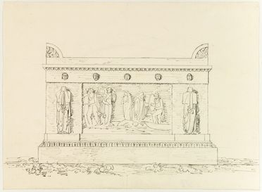  Fortunato Duranti  (Montefortino, 1787 - 1863) : Studio di sarcofago con figure piangenti.  - Asta Stampe e Disegni - Libreria Antiquaria Gonnelli - Casa d'Aste - Gonnelli Casa d'Aste
