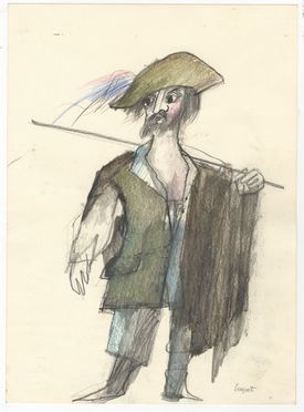  Emanuele Luzzati  (Genova, 1921 - 2007) : Il facchino. Costume per La Venexiana.  - Auction Prints and Drawings - Libreria Antiquaria Gonnelli - Casa d'Aste - Gonnelli Casa d'Aste