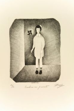  Armando Donna  (Vercelli, 1913 - 1994) : Bambina con giravento.  - Auction Prints and Drawings - Libreria Antiquaria Gonnelli - Casa d'Aste - Gonnelli Casa d'Aste