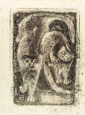  Alvaro Cartei  (Signa, 1911 - 1995) : Due gatti.  - Auction Prints and Drawings - Libreria Antiquaria Gonnelli - Casa d'Aste - Gonnelli Casa d'Aste