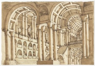  Vincenzo Mazzi : Studio di scenografia con modulo a serliana.  - Auction Prints and Drawings - Libreria Antiquaria Gonnelli - Casa d'Aste - Gonnelli Casa d'Aste