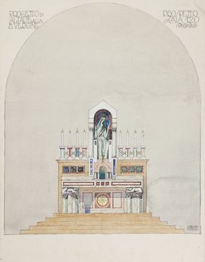  Gino Robuschi  (1893 - 1969) : Progetto di altare alla Vergine.  - Auction BOOKS, MANUSCRIPTS, PRINTS AND DRAWINGS - Libreria Antiquaria Gonnelli - Casa d'Aste - Gonnelli Casa d'Aste