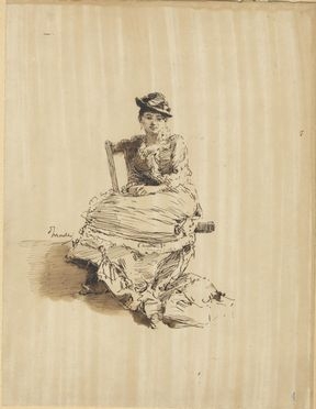  Domenico Morelli  (Napoli, 1826 - 1901) : Figura femminile seduta.  - Auction BOOKS, MANUSCRIPTS, PRINTS AND DRAWINGS - Libreria Antiquaria Gonnelli - Casa d'Aste - Gonnelli Casa d'Aste