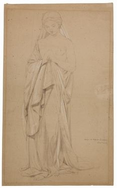  Alessandro Lanfredini  (Napoli, 1826 - Siena, 1900) : Figura femminile panneggiata in preghiera.  - Asta LIBRI, MANOSCRITTI, STAMPE E DISEGNI - Libreria Antiquaria Gonnelli - Casa d'Aste - Gonnelli Casa d'Aste