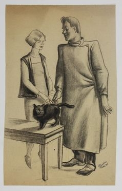  Mario Vellani Marchi  (Modena, 1895 - Milano, 1979) : Donna, gatto e veterinario.  - Auction Timed Auction: Prints & drawings - Libreria Antiquaria Gonnelli - Casa d'Aste - Gonnelli Casa d'Aste