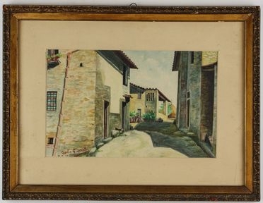  Giulio Cesare Giachetti  (Firenze, 1887 - 1961) : Strada di paese.  - Auction Timed Auction: Prints & drawings - Libreria Antiquaria Gonnelli - Casa d'Aste - Gonnelli Casa d'Aste