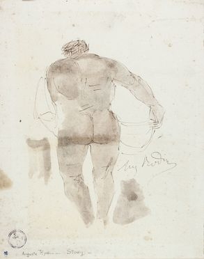 Auguste Rodin  (Parigi, 1840 - 1917) : Studio di figura nuda da tergo.  - Asta Manoscritti, Libri, Autografi, Stampe & Disegni - Libreria Antiquaria Gonnelli - Casa d'Aste - Gonnelli Casa d'Aste