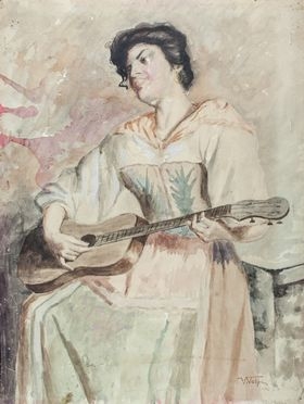  Vincenzo Volpe  (Grottaninarda, 1855 - Napoli, 1929) : Donna con chitarra.  - Asta Manoscritti, Libri, Autografi, Stampe & Disegni - Libreria Antiquaria Gonnelli - Casa d'Aste - Gonnelli Casa d'Aste
