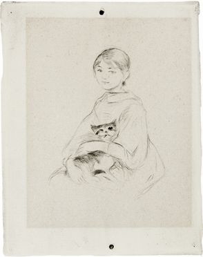  Berthe Marie Pauline Morisot  (Bourges, 1841 - Parigi, 1895) : Jeune fille au chat.  - Asta Manoscritti, Libri, Autografi, Stampe & Disegni - Libreria Antiquaria Gonnelli - Casa d'Aste - Gonnelli Casa d'Aste