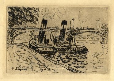  Paul Signac  (Parigi, 1863 - 1935) : Le Pont des Arts avec remorqueurs.  - Asta Libri, Grafica - Libreria Antiquaria Gonnelli - Casa d'Aste - Gonnelli Casa d'Aste