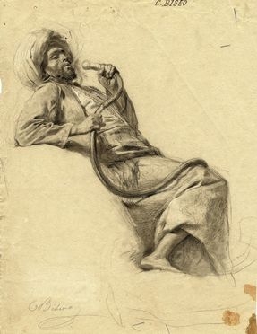  Cesare Biseo  (Roma, 1843 - 1909) : Arabo che fuma il narghilè.  - Asta Libri, Grafica - Libreria Antiquaria Gonnelli - Casa d'Aste - Gonnelli Casa d'Aste