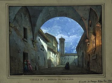  Romolo Liverani  (Faenza, 1809 - 1872) : Cortile di S. Stefano a Bologna.  - Asta Libri, Grafica - Libreria Antiquaria Gonnelli - Casa d'Aste - Gonnelli Casa d'Aste