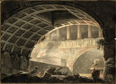  Antonio Basoli  (Castelguelfo, 1774 - Bologna, 1848) [attribuito a] : Capriccio architettonico con rovine.  - Asta Libri, Grafica - Libreria Antiquaria Gonnelli - Casa d'Aste - Gonnelli Casa d'Aste