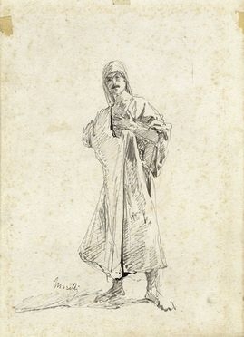  Domenico Morelli  (Napoli, 1826 - 1901) : Arabo in piedi.  - Asta Libri, Grafica - Libreria Antiquaria Gonnelli - Casa d'Aste - Gonnelli Casa d'Aste