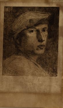  Gino Barbieri  (Cesena, 1885 - Monte Zomo, 1917) : Testa virile con berrettone (Autoritratto).  - Asta Libri, Grafica - Libreria Antiquaria Gonnelli - Casa d'Aste - Gonnelli Casa d'Aste