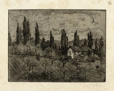  Gino Barbieri  (Cesena, 1885 - Monte Zomo, 1917) : Paesaggio della campagna toscana.  - Asta Libri, Grafica - Libreria Antiquaria Gonnelli - Casa d'Aste - Gonnelli Casa d'Aste