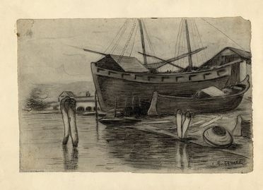  Carlo Raffaelli  (1885 - Firenze, 1912) : Paesaggio marino con barche.  - Asta Libri, Grafica - Libreria Antiquaria Gonnelli - Casa d'Aste - Gonnelli Casa d'Aste