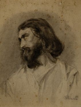  Domenico Morelli  (Napoli, 1826 - 1901) : Testa virile barbuta (Autoritratto).  - Asta Libri, Grafica - Libreria Antiquaria Gonnelli - Casa d'Aste - Gonnelli Casa d'Aste