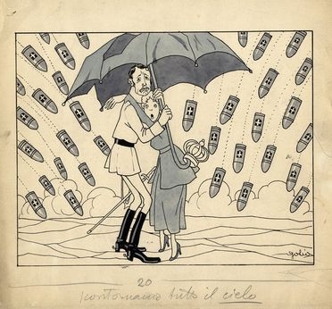  Golia [pseud. di Eugenio Colmo]  (Torino, 1885 - 1967) : Pioggia di bombe.  - Asta Libri, Grafica - Libreria Antiquaria Gonnelli - Casa d'Aste - Gonnelli Casa d'Aste